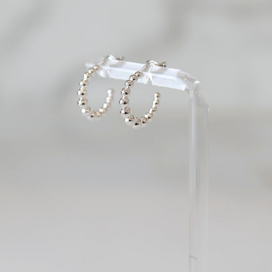 Mini Beaded Hoops in Silver