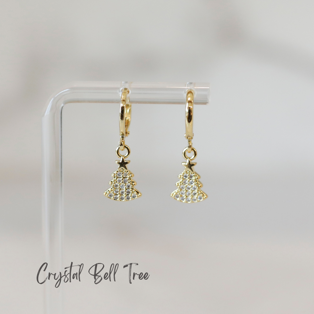 Crystal Bell Tree Huggie Hoop Earrings