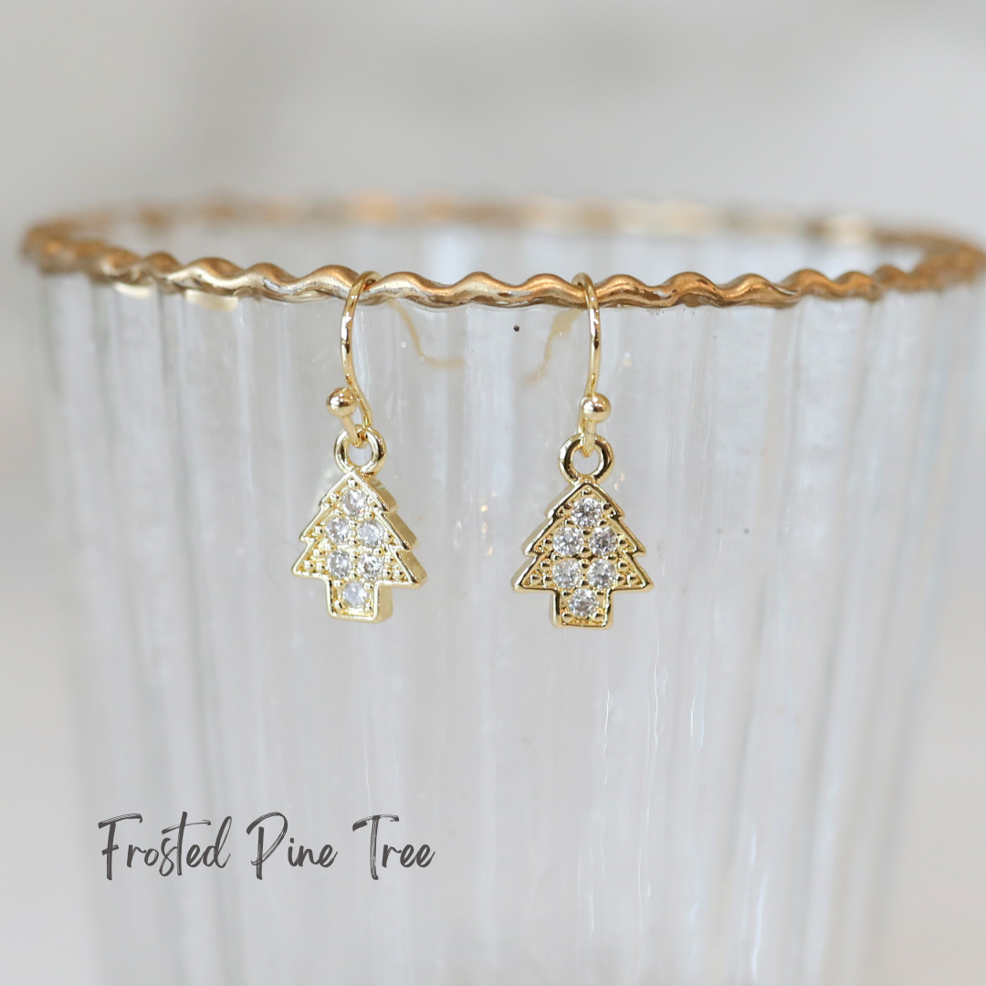 Frosted Pine Tree French Wire Earrings