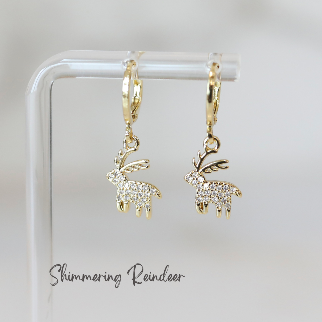 Shimmering Reindeer Huggie Hoop Earrings