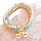 Personalized Crystal Stack Bracelets with a Gold| Engraved Charm