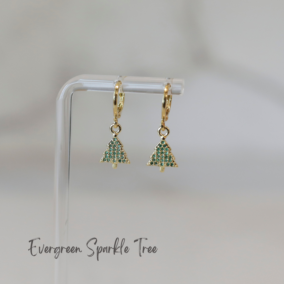 Evergreen Sparkle Tree Huggie Hoop Earrings