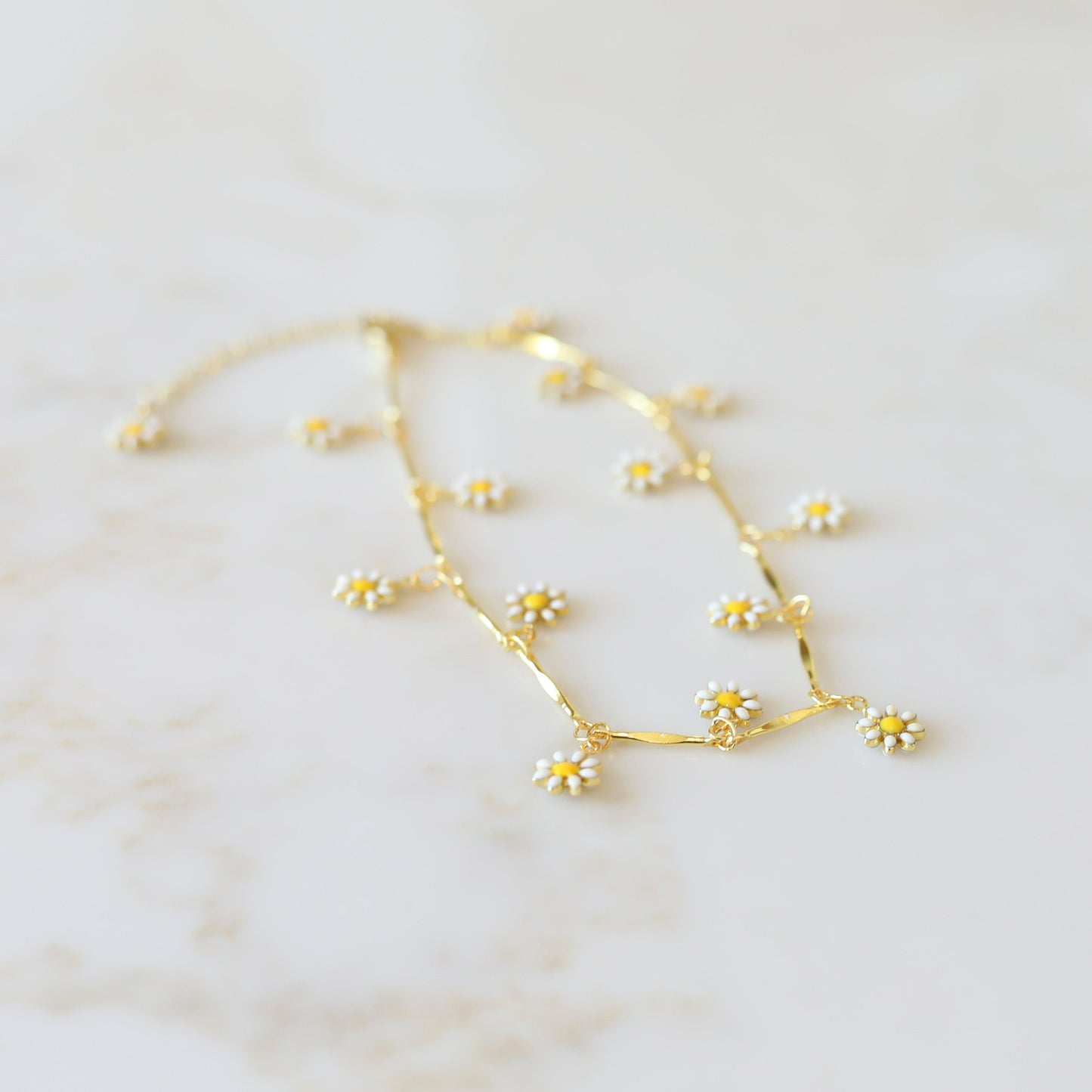 Daisy Anklet Multicolored Enamel Daisy Charms