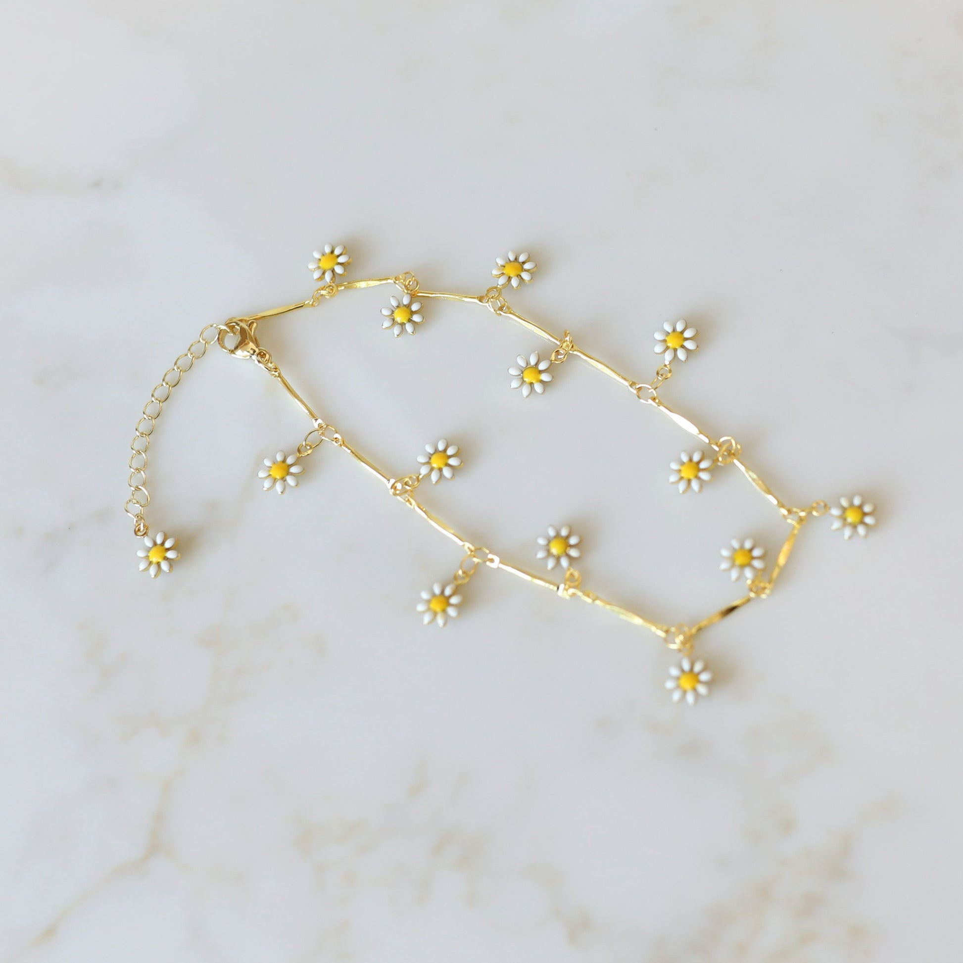 Daisy Anklet White Enamel Daisy Charms