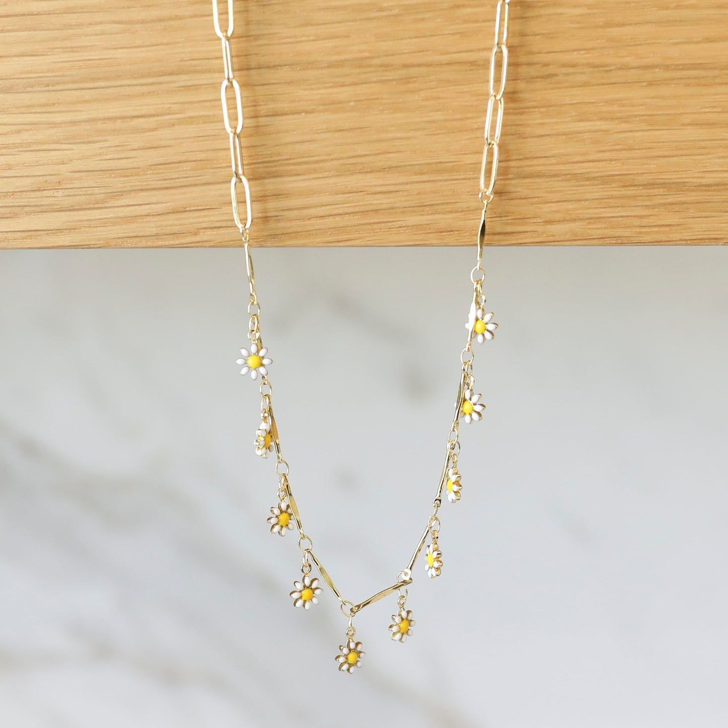 White Enamel Daisy Charm Layering Necklace 