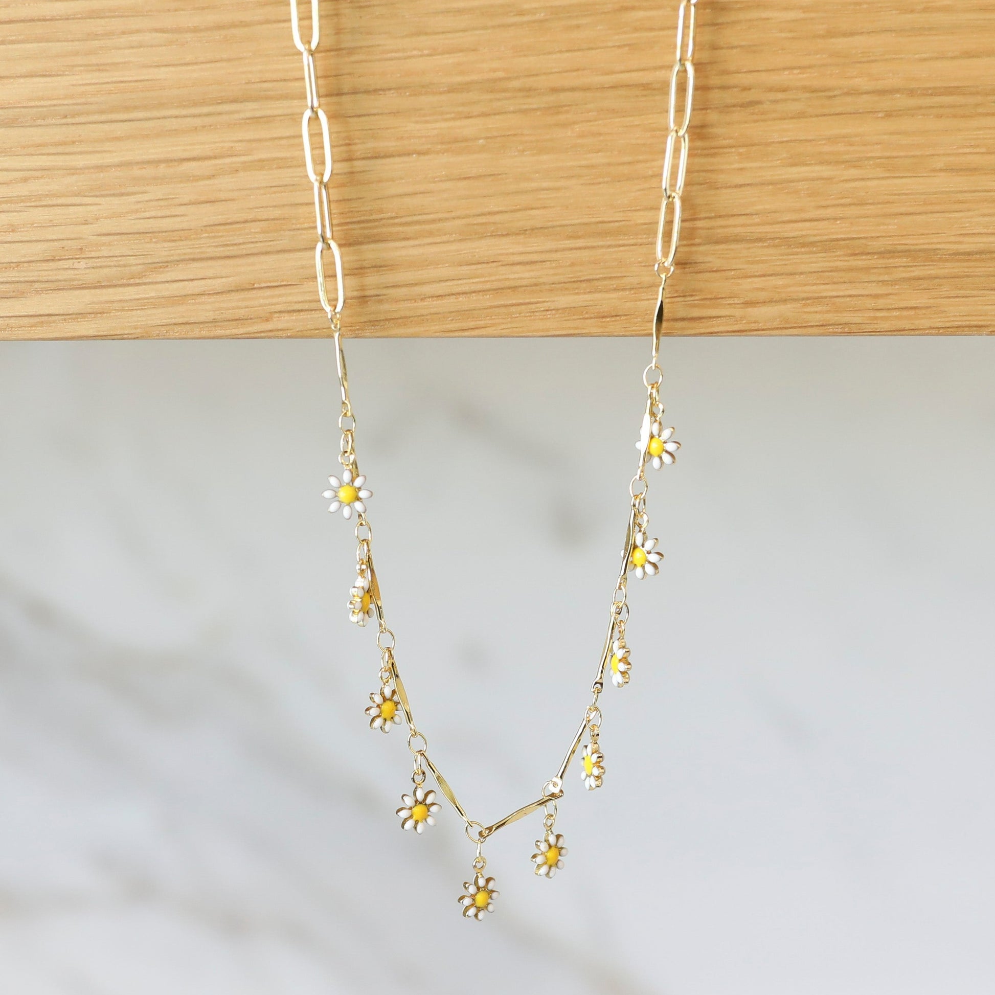 White Enamel Daisy Charm Layering Necklace 