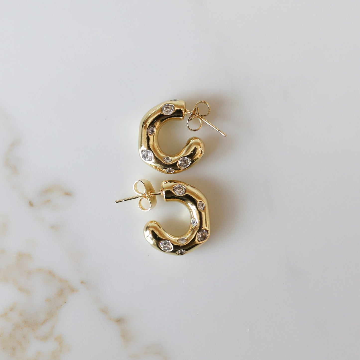 Bezeled Freeform Hoops | Cubic Zirconia