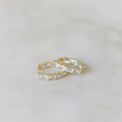 Oval Baguette Hoop Earrings in Gold