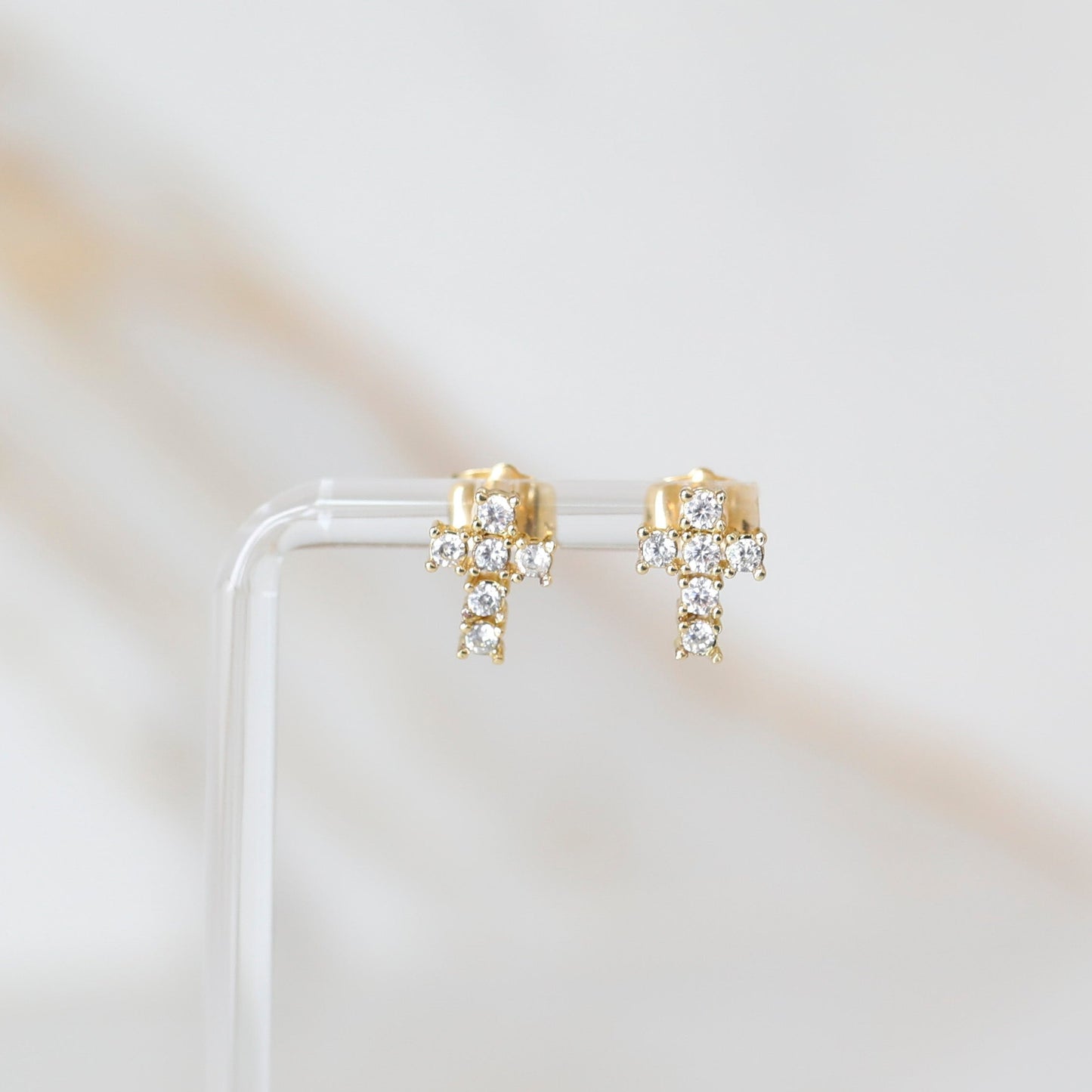 Bezeled Cross Studs | Cubic Zirconia