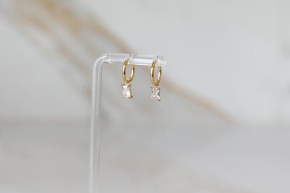 CZ Drop Huggie Hoops in Gold