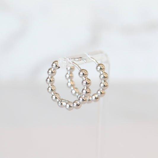 Round Beaded Hoops in Silver