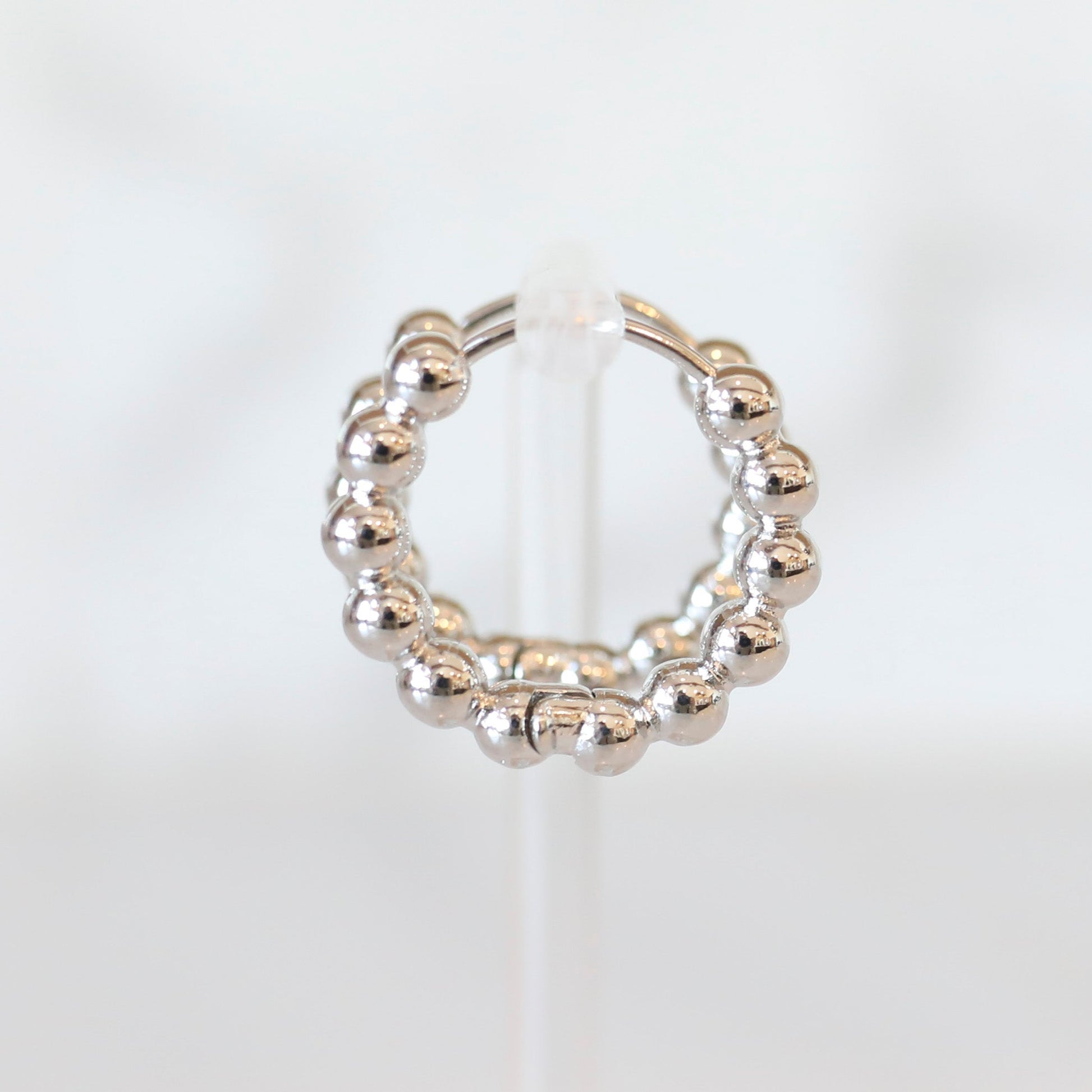 Round Beaded Hoops in Silver