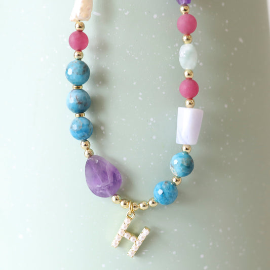 Multi Gemstone Initial Necklace