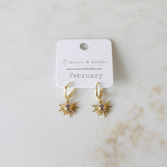 Birthstone Sunburst Huggie Hoop