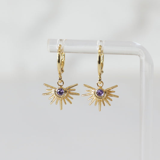 Birthstone Sunburst Huggie Hoop