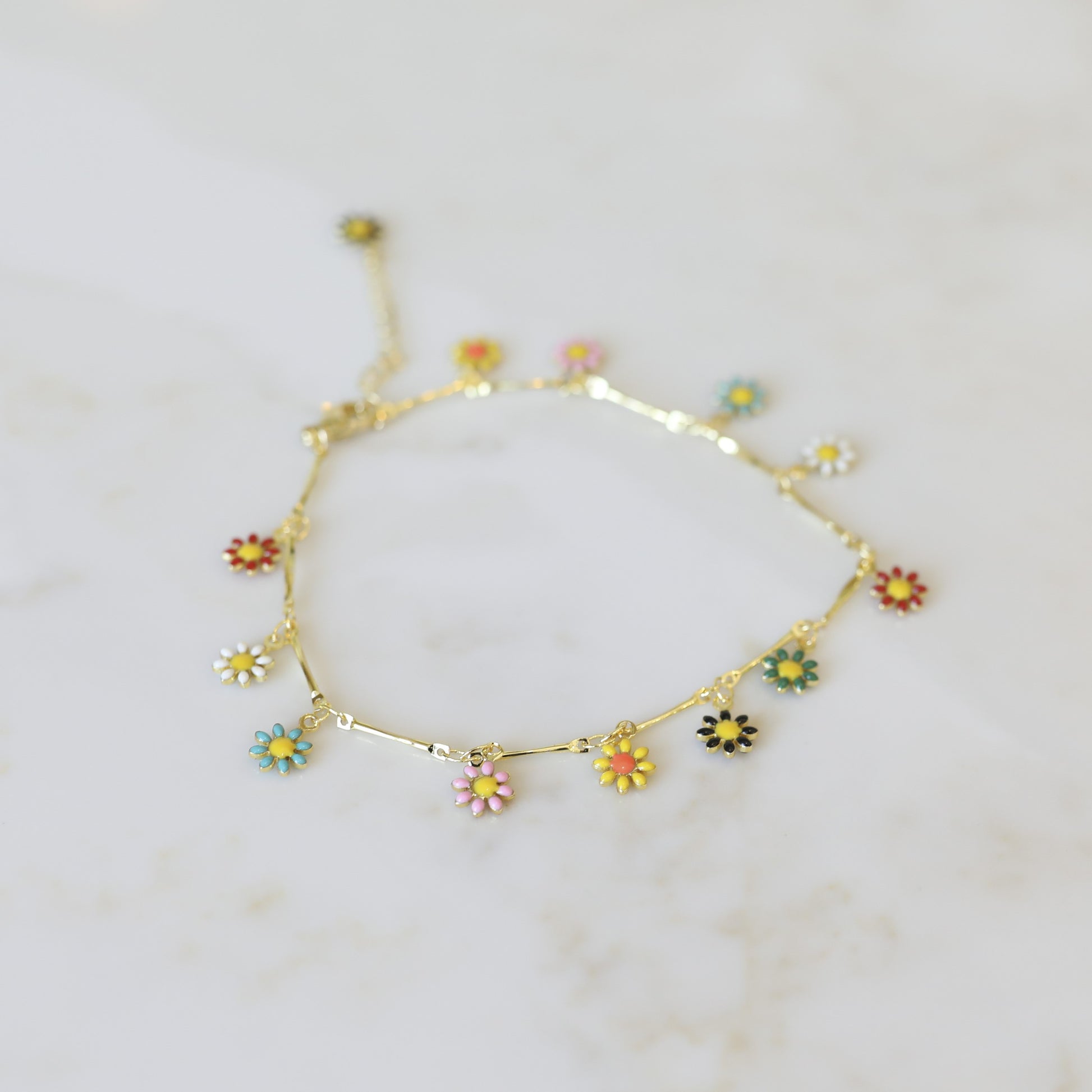 Daisy Anklet Multicolored Enamel Daisy Charms