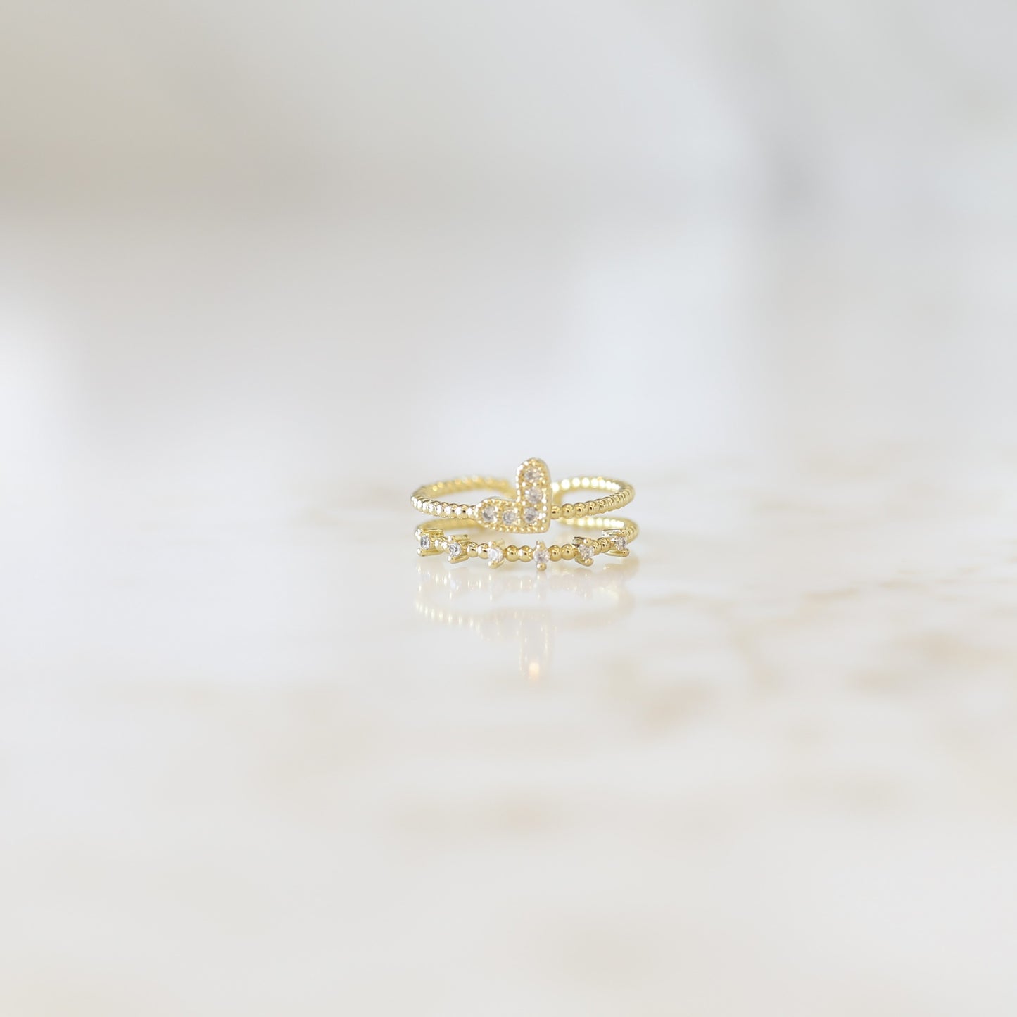 Dainty Heart Cubic Zirconia Gold Stacking Ring