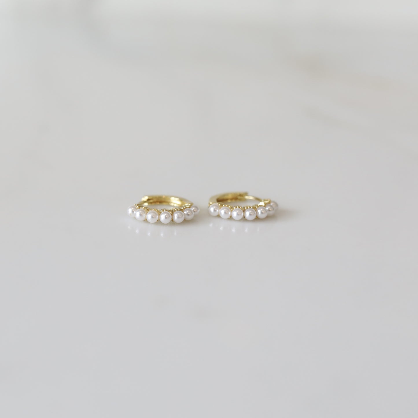 Bezel Hoop Earrings - Gold with Pearls