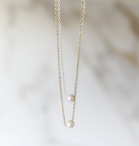 Harmony Necklace with an Akoya Pearl available in Gold and Silver