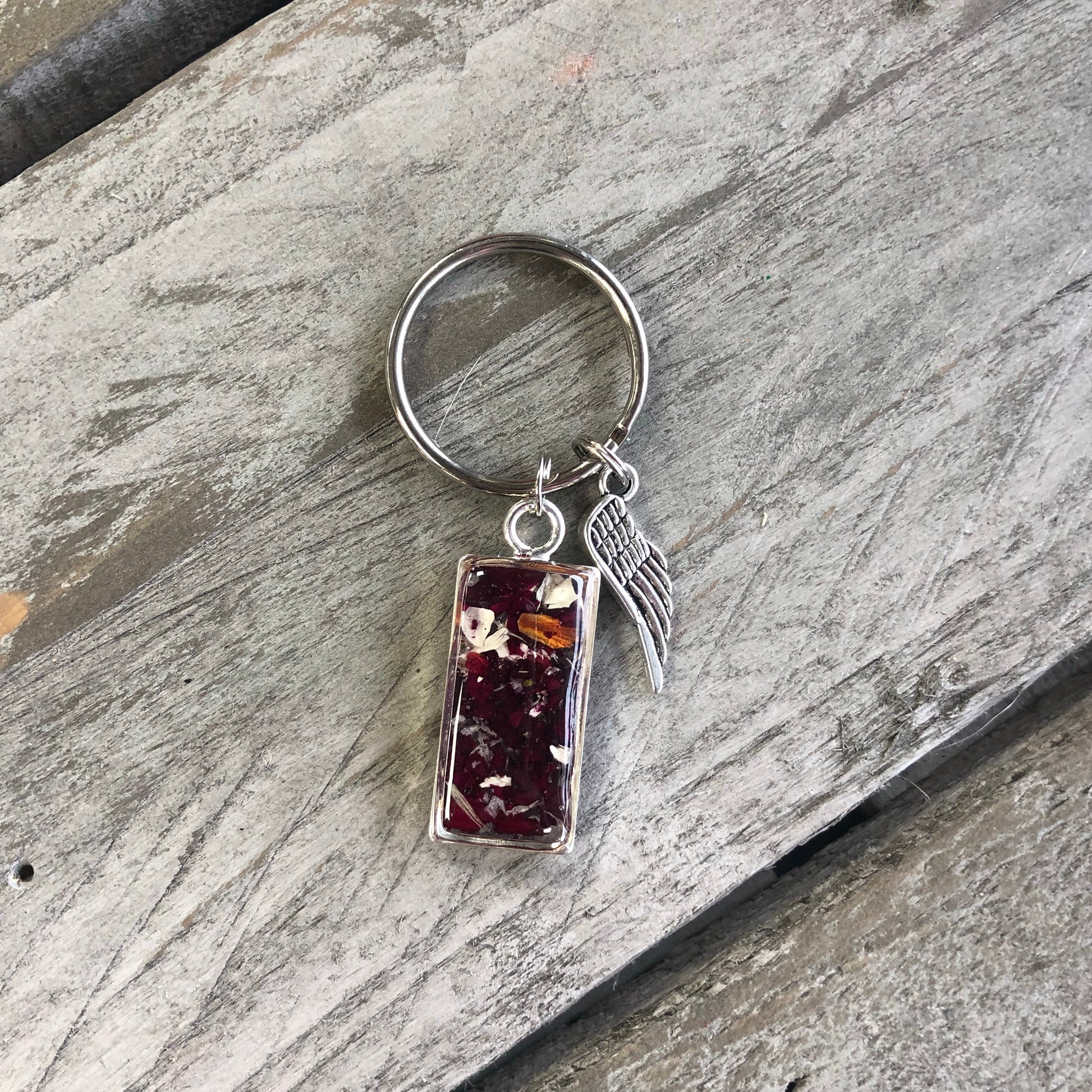 Memory Flower Jewelry Open Back Rectangle Keychain