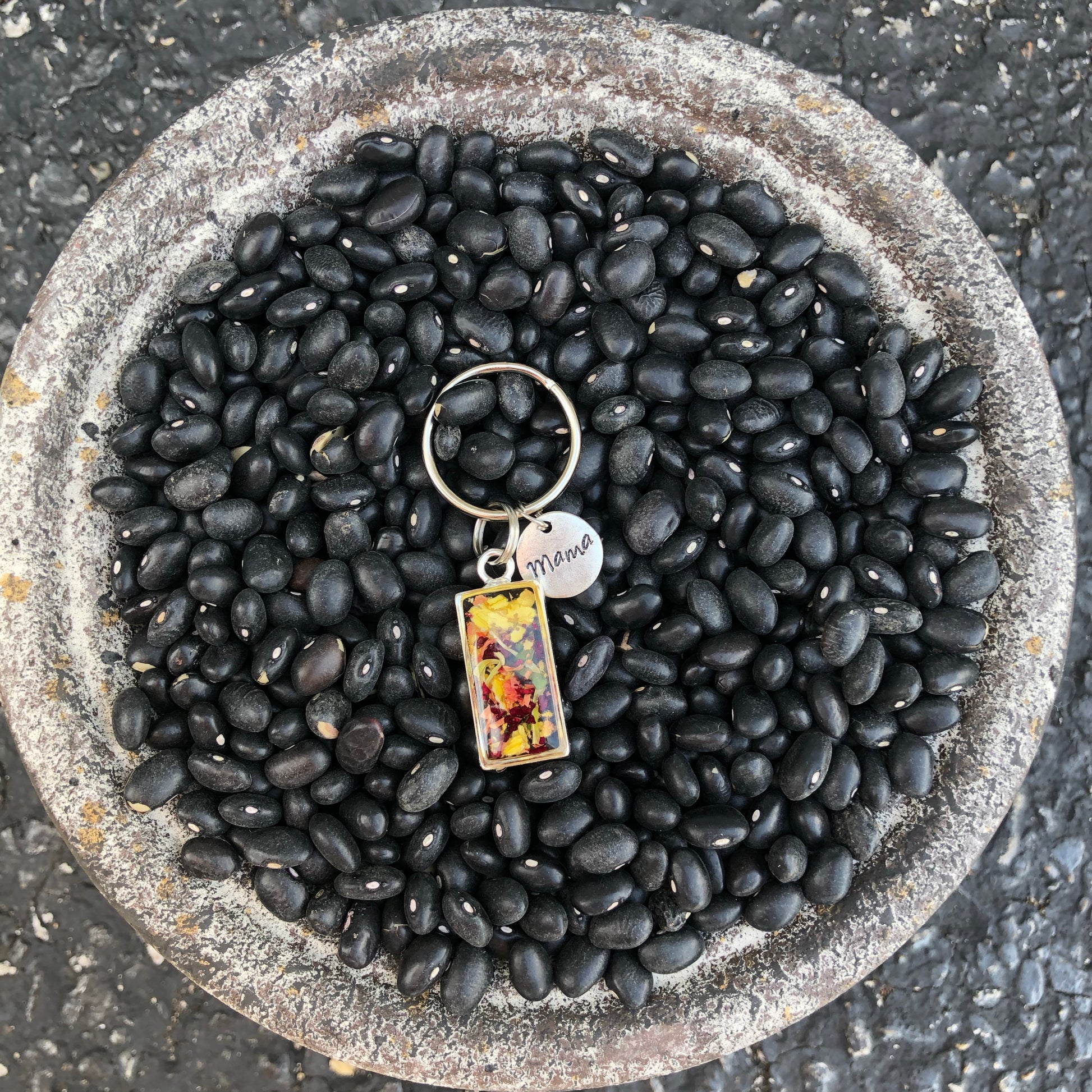 Memory Flower Jewelry Open Back Rectangle Keychain