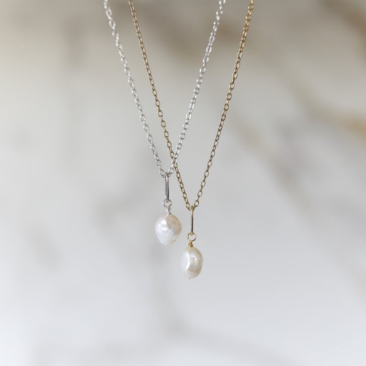 Good Luck Necklace with a Freshwater Pearl available in Gold or Silver